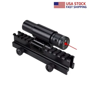 Red Laser Beam Dot Sight Scope + 1 inch 14 Slots High Riser Flat Top Scope Mount - Picture 1 of 10