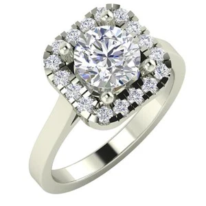 VS F 1.90 Ct Lab Grown Diamond 10K Gold Solitaire Cushion Halo Engagement Ring - Picture 1 of 7