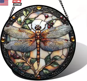 Stained Glass Window Hanging - Dragonfly Plant Suncatcher Ready to Hang Window D - Picture 1 of 6