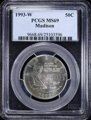 1993-W 50C James Madison Bill of Rights Silver Half Dollar PCGS MS69 - Image 1 of 4