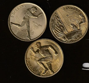 Sydney Olympic $5 coins x 3 running, sailing & baseball - - Picture 1 of 2