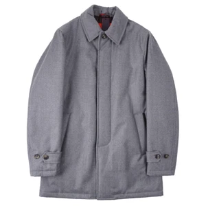 Isaia Napoli Leather-Trimmed Light Gray Wool Outerwear Coat M (Eu 50) NWT - Picture 1 of 8