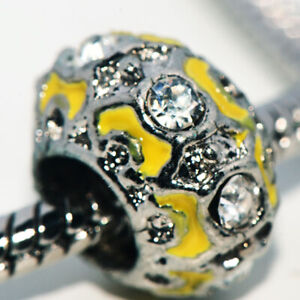 Silver Yellow Flower Bead Charm Spacer Fit Eupropean Chain Bracelet Make Jewelry