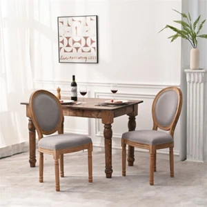 French Style Antique Upholstered Dining Chairs Solid Wood Legs Set of 2-Gray - Picture 1 of 12