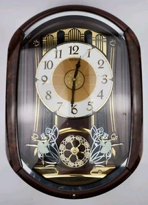 Ballerina Melodies In Motion Burled 20 x 15 Musical Wall Clock - Picture 1 of 15