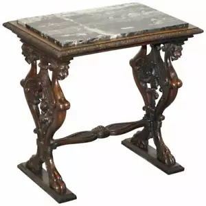 ITALAIN CIRCA 1840 ORNATELY HAND CARVED OAK SIDE TABLE WITH SOLID MARBLE TOP - Picture 1 of 12