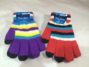Polar Wear texting gloves 1 purple 1 red with stripes - Picture 1 of 4