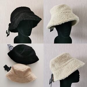 M&S Ladies Borg Bucket Hat, Black/Camel, S/M, M/L