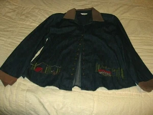 CHRISTOPHER & BANKS CORDUROY COLLAR BRASS SNAPS EMBROIDERED CAMP SZ LARGE JACKET - Picture 1 of 6