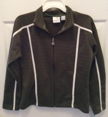 Chaqueta deportiva IActive para mujer verde oliva blanco ribete cremallera completa talla pequeña Foto 1 de 4