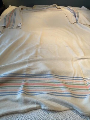 VINTAGE WOOL ACRYLIC  BLEND CLASSIC 'RAINBOW'  BLANKET 76" X 102" - Image 1 of 4