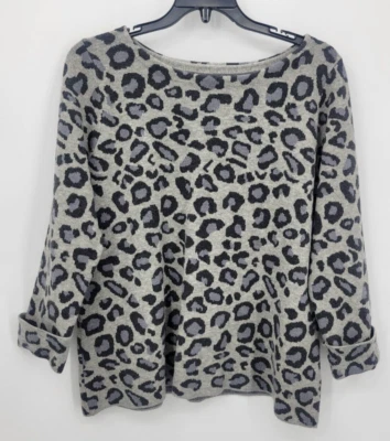 Suéter Tahari Mujer Grande Gris Estampado Animal Manga Larga Boho Pullover Foto 1 de 4