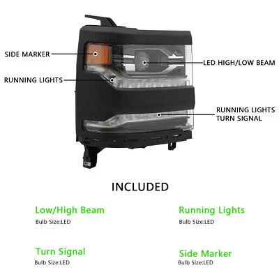 For 2016-2018 Chevrolet Silverado 1500 LED Headlight Headlamp w/DRL Passenger RH - Image 1 of 4