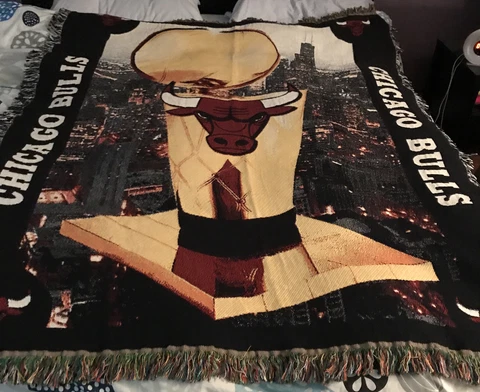 VTG CHICAGO BULLS CHAMPIONSHIP TROPHY TAPESTRY WOVEN BLANKET THROW RUG Cover