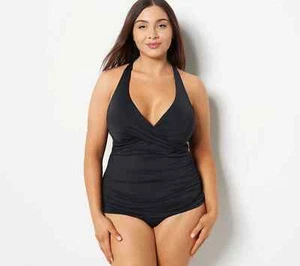 Jantzen Adjustable Strap V-Neck Tankini with Comfort Brief Black Size 12 A489052 - Picture 1 of 2