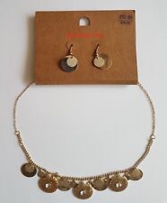 BOOTS emporium Gold toned Diamante Filigree Discs Necklace & Drop Earrings Set