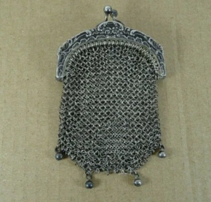 ANTIQUE MESH PURSE STERLING SILVER CHATELAINE COIN PURSE 27 GRAMS - Picture 1 of 10