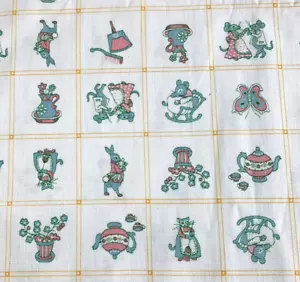 Cartoon mice bunny butterfly teapot Concord Fabric 45" W sold BTY heavy cotton - Picture 1 of 5