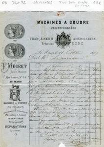 Dépt 72 - Le Mans 51 Rue Basse - Très Belle Entête Machines à Coudre 11/10/1869 - Picture 1 of 1
