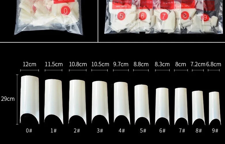 Deep Smile C Curve Nail Tips 100  X 10 Sizes  + 100/180 Grit Pro Nail File - Image 1 of 1