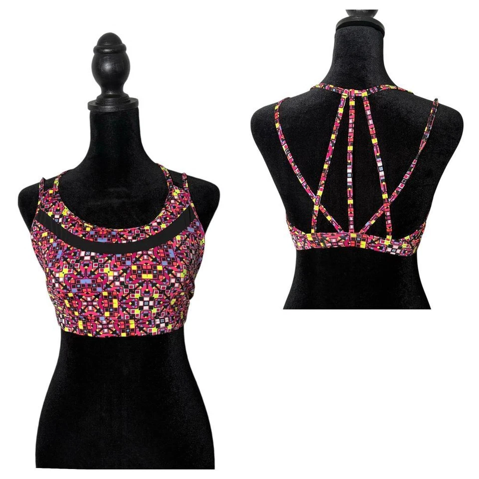 Victoria's Secret Sports Bra Strappy Back Geometric Print Mesh Womens L Athletic - Image 1 of 4