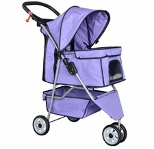 Dog Stroller Small Dog Two Double Pet Puppy Wide 3 Wheels Walking Carrier Purple
