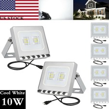 6pcs Cool White 10W Led Flood Light + Us Plug Outdoor Spotlight Garden Lamp Ip65