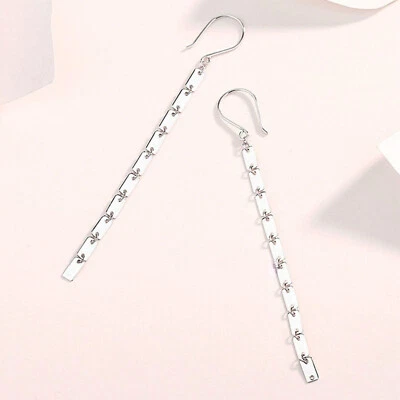 Pure Platinum 950 Women Gift Lucky Long Flake Tassel Dangle Earrings 2.5-2.7g - Image 1 of 4