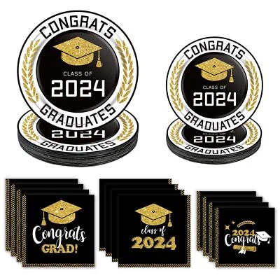 Platos y servilletas de papel desechables 100 un. fiesta de graduación para clase de 2024 Foto 1 de 4