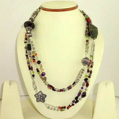 COLLAR GRANATE NATURAL AMATISTA CITRINO PERIDOTO PIEDRAS PRECIOSAS CUENTAS JOYA HECHA A MANO Foto 1 de 2