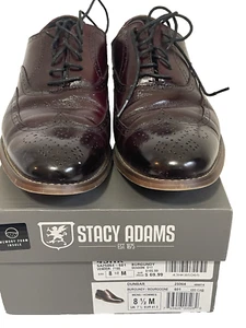Stacy Adams Men's Dunbar Leather Burgundy Wingtip Oxford 25064-601 8.5M - Picture 1 of 11
