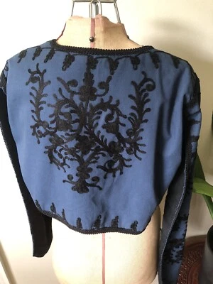 黑色刺绣蓝色斜纹背心/夹克 — 第 1/4 张图片