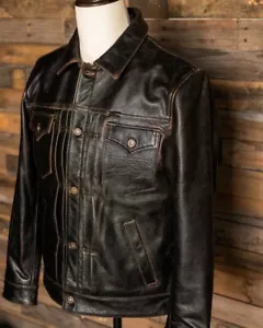 Men's Teacore Cowhide Leather Jeans Style Jacket ,Classic Trucker jacket - Picture 1 of 2