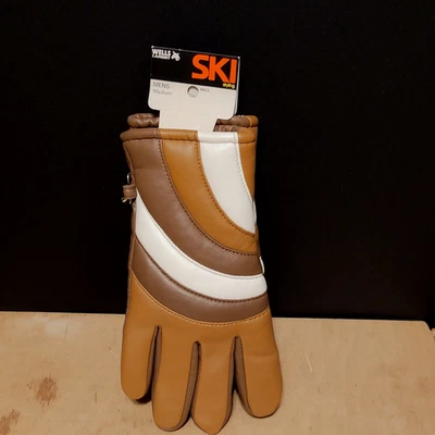 Guantes de esquí vintage Wells Lamont etiquetas originales sin usar marrón a rayas medianas Foto 1 de 4