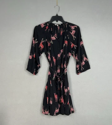 Vestido Tucker para mujer pequeño negro rosa seda ciervo AOP ruidoso lujo ecléctico artístico Foto 1 de 4