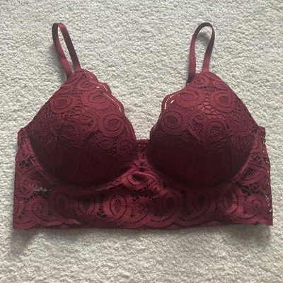 Victoria's Secret Pink Size M Lace Wireless Push Up Burgundy - Image 1 of 4