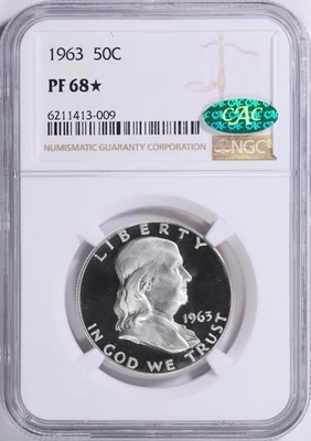 1963 Franklin Half Dollar 50C NGC & CAC PF-68 *Star* Proof - Image 1 of 4