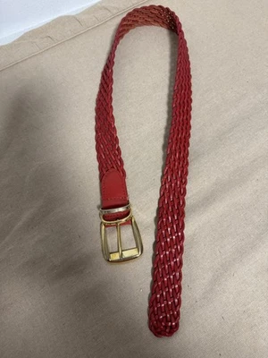Talbots Belt Womens Large Red Braided Leather Solid Brass Buckle Adjustable - Image 1 of 4
