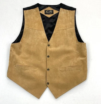 Chaleco de cuero Scully para hombre grande 42 Western Jabalí marrón gamuza frontal a presión Foto 1 de 4