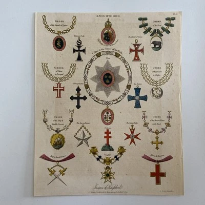 Antique engraving – Orders & Insignia of Knighthood (Plate LII), c.19th Century - Image 1 of 2