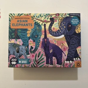 Asian Elephants Endangered Species 300 Piece Puzzle with Poster Mudpuppy - Picture 1 of 10