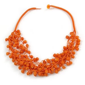 Multistrand Orange Ceramic Bead Cotton Cord Necklace - 58cm Long - Picture 1 of 6