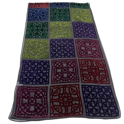 Bob Mackie Art to Wear Iridescent Velvet Geometric Scarf Wrap 20"x74" Lagenlook - Image 1 of 4