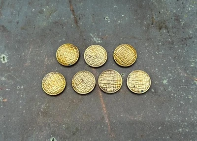 Set of 7 Vintage Brass Basket Weave Buttons | 19mm Round 4-Hole Domed Buttons - Image 1 of 4