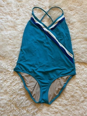 Traje de baño J.Crew azul tono joya cuello en V de una pieza para mujer talla 12 Resort clásico Foto 1 de 4