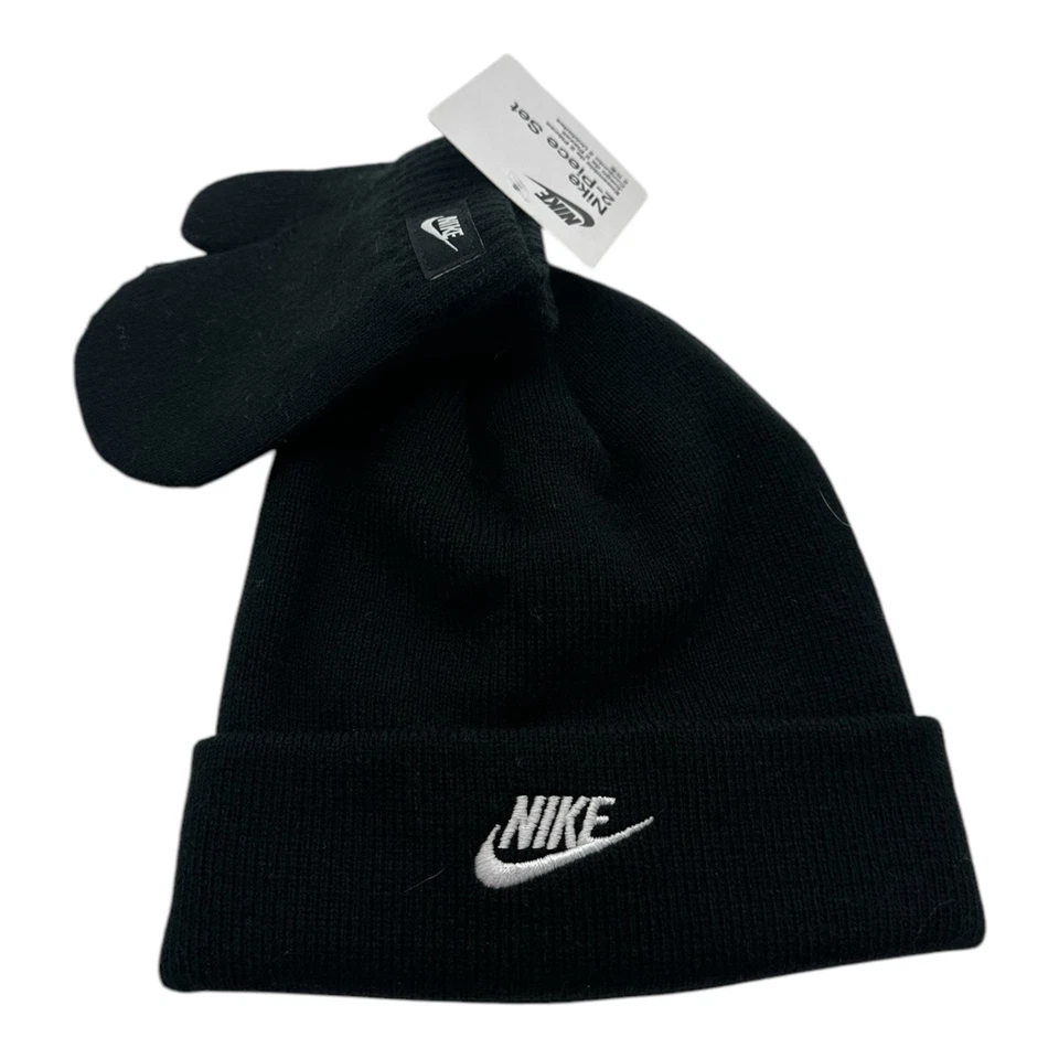 Nike Toddler Boys Hat and Mittens 2 Piece Set Color Black 12/24 Mos 6A2961-023
