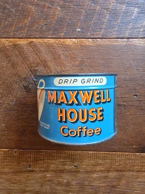MAXWELL HOUSE COFFEE  1 POUND KEYWIND TIN CAN FULL UNOPENED 1944 FINE GRIND - Image 1 of 4