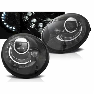 Juego de faros para VW New Beetle 1998-2005 negro LED luz de estacionamiento - Imagen 1 de 4