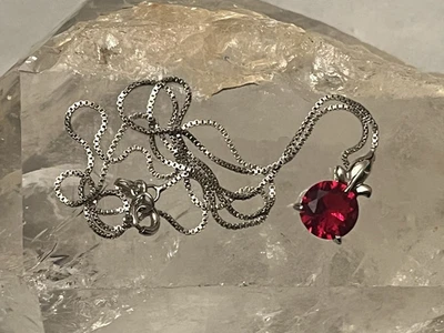 Ross Simons Sterling Silver, 3 CT Lab Ruby Solitaire Pendant, 18" Necklace - Image 1 of 4