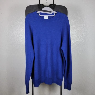 Zara Men's Deep Blue Crewneck Sweater Size L - Image 1 of 4